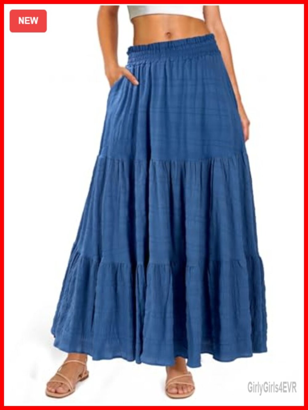 Women's Boho A-Line Maxi Skirt Elastic High Waist Ruffle Tiered Flowy